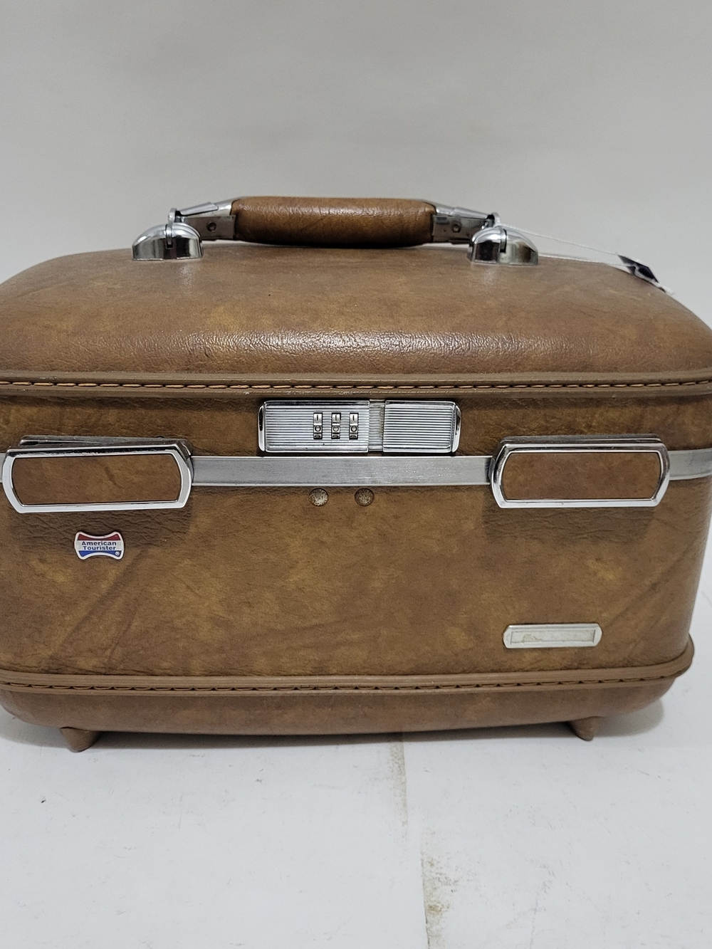 Vintage American Tourister Brown Train Case Hardshell Makeup Vanity Suitcase Wit